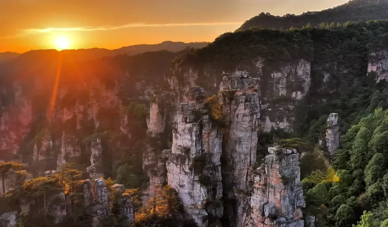 Tianzi Mountain Imperial Brush Peaks panorama at sunset, Zhangjiajie National Park China