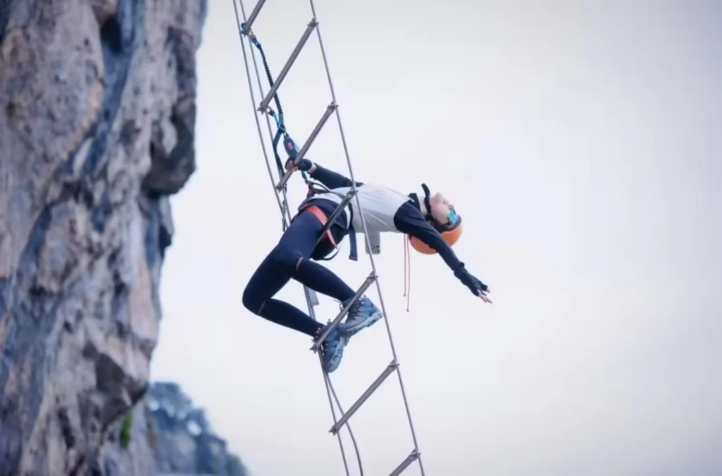 via ferrata safety harness and twin carabiners